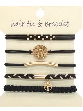 Gold and Black Hair Tie /Bracelet Set - Women Jewelry